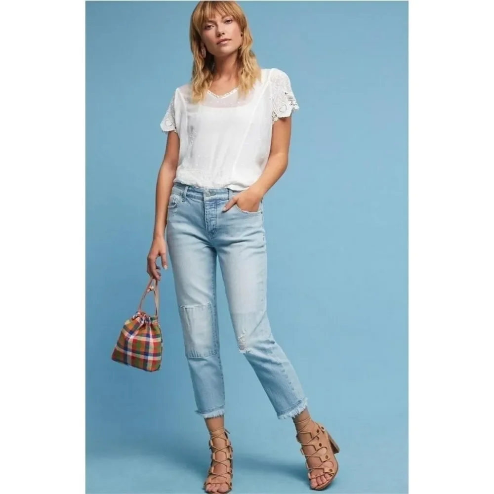 Pilcro & The Letterpress Hyphen Boyfriend Cropped Jeans Raw Hem Size 25 - Picture 1 of 11